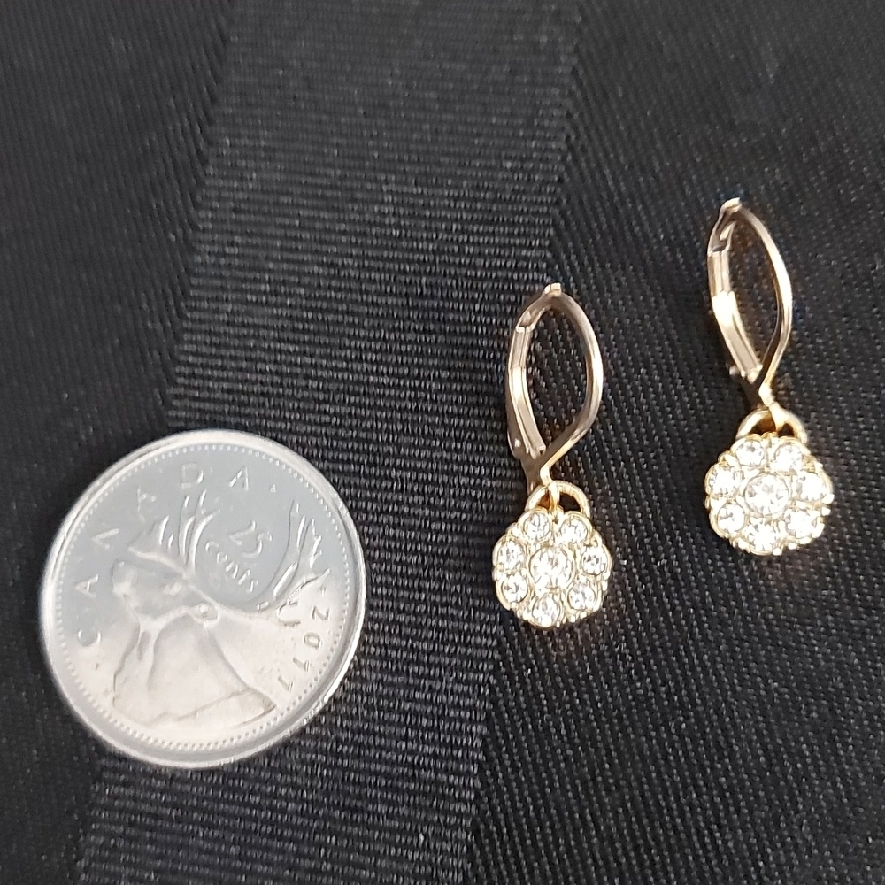 🎉FREE WITH PURCHASE🍹 Gold Tone and Rhinestone Flower Leaverback Earrings